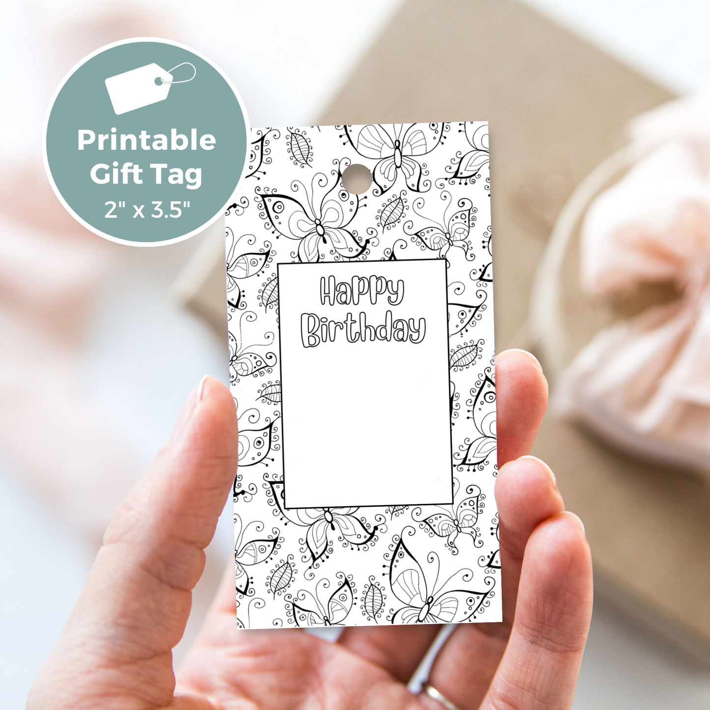 Printable Birthday Gift Tag - Colour In Butterfly