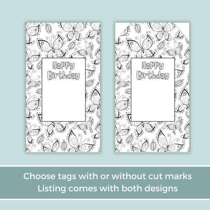 Printable Birthday Gift Tag - Colour In Butterfly