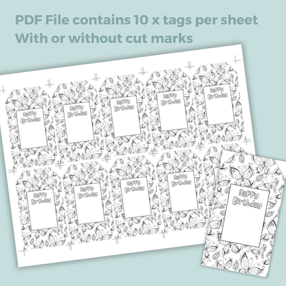 Printable Birthday Gift Tag - Colour In Butterfly