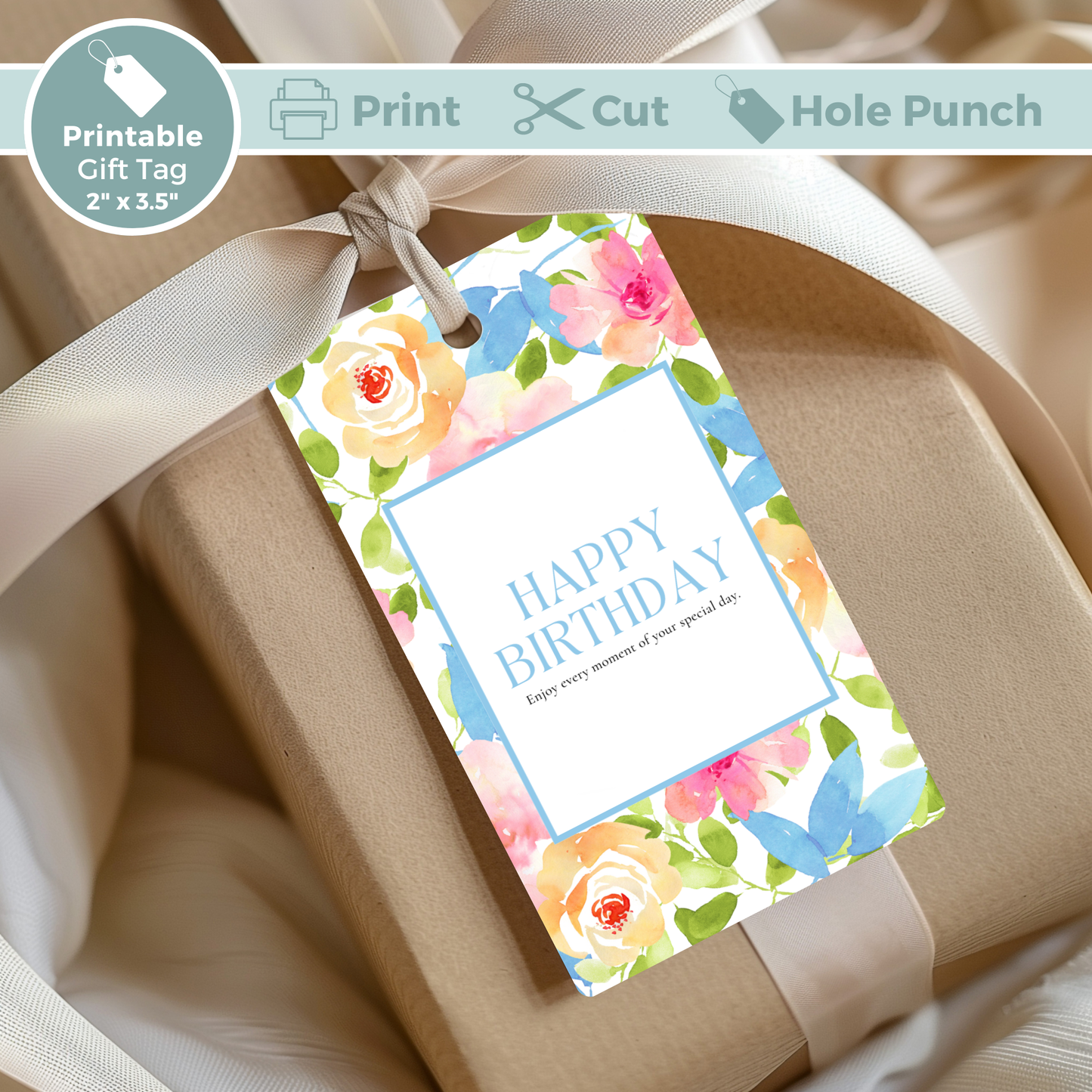 Printable Birthday Gift Tag - Floral