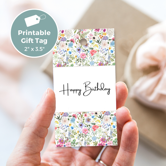 Printable Birthday Gift Tag - Floral Design