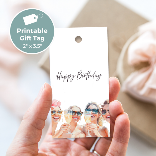 Printable Birthday Gift Tag - Ladies Drinking Champagne