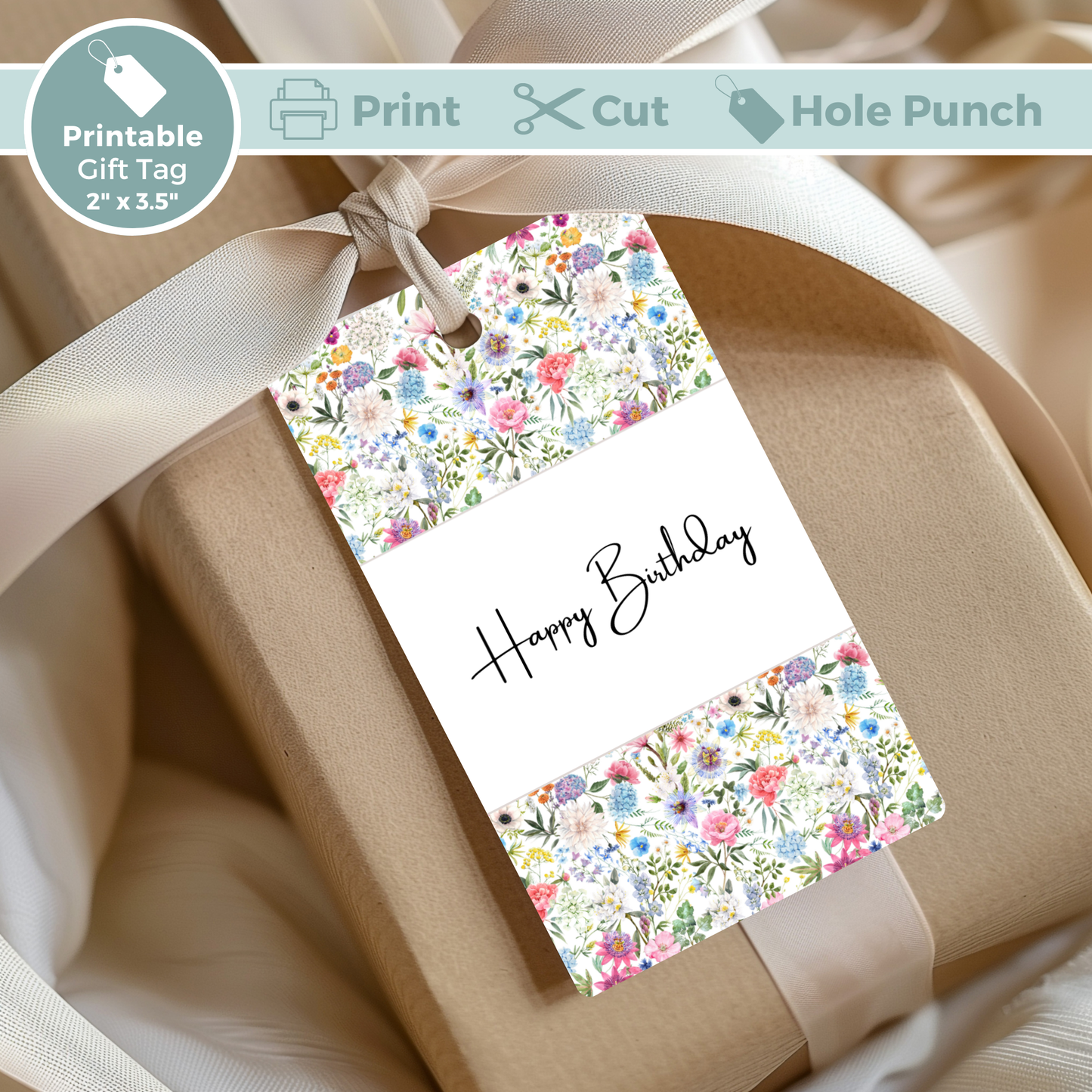 Printable Birthday Gift Tag - Floral Design