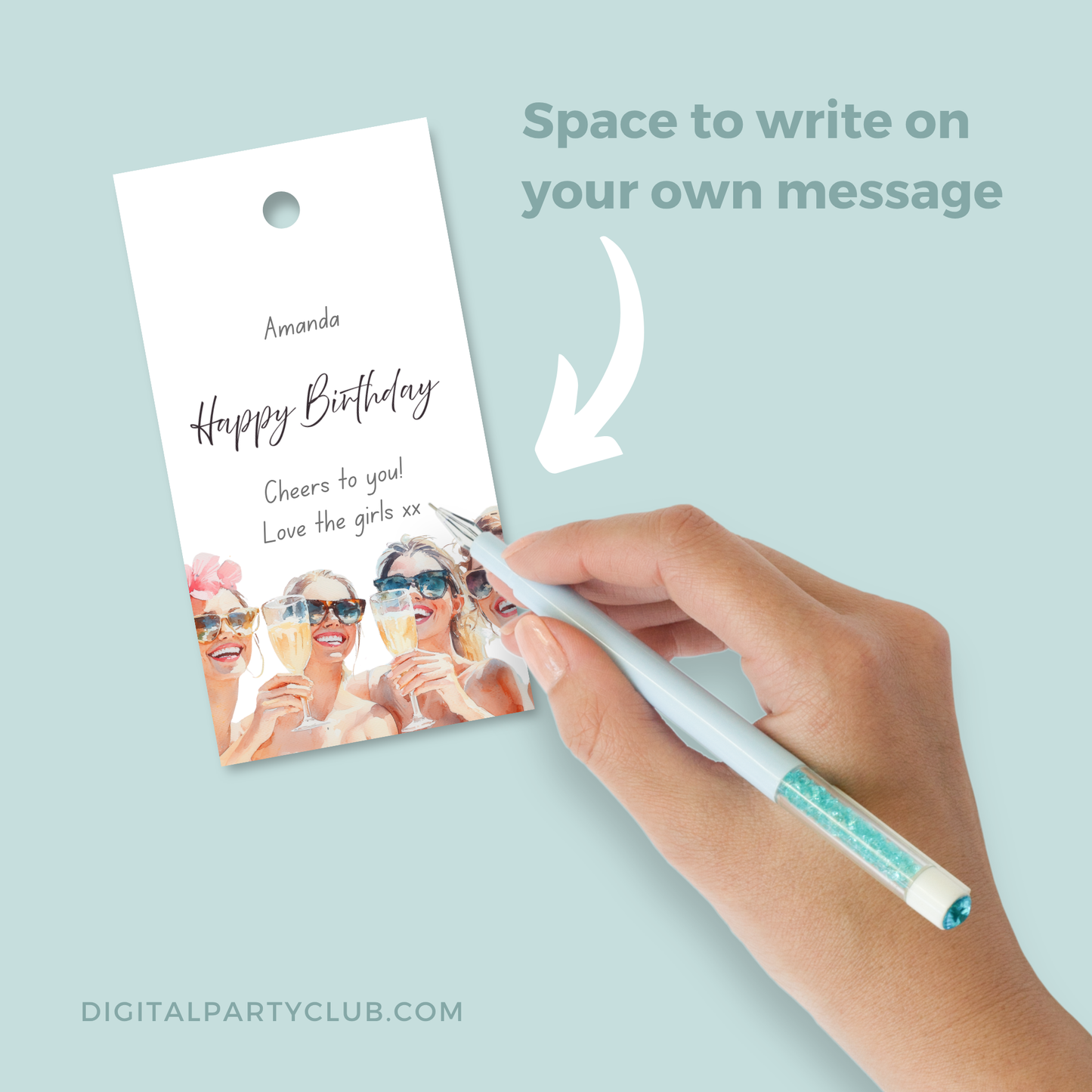 Printable Birthday Gift Tag - Ladies Drinking Champagne