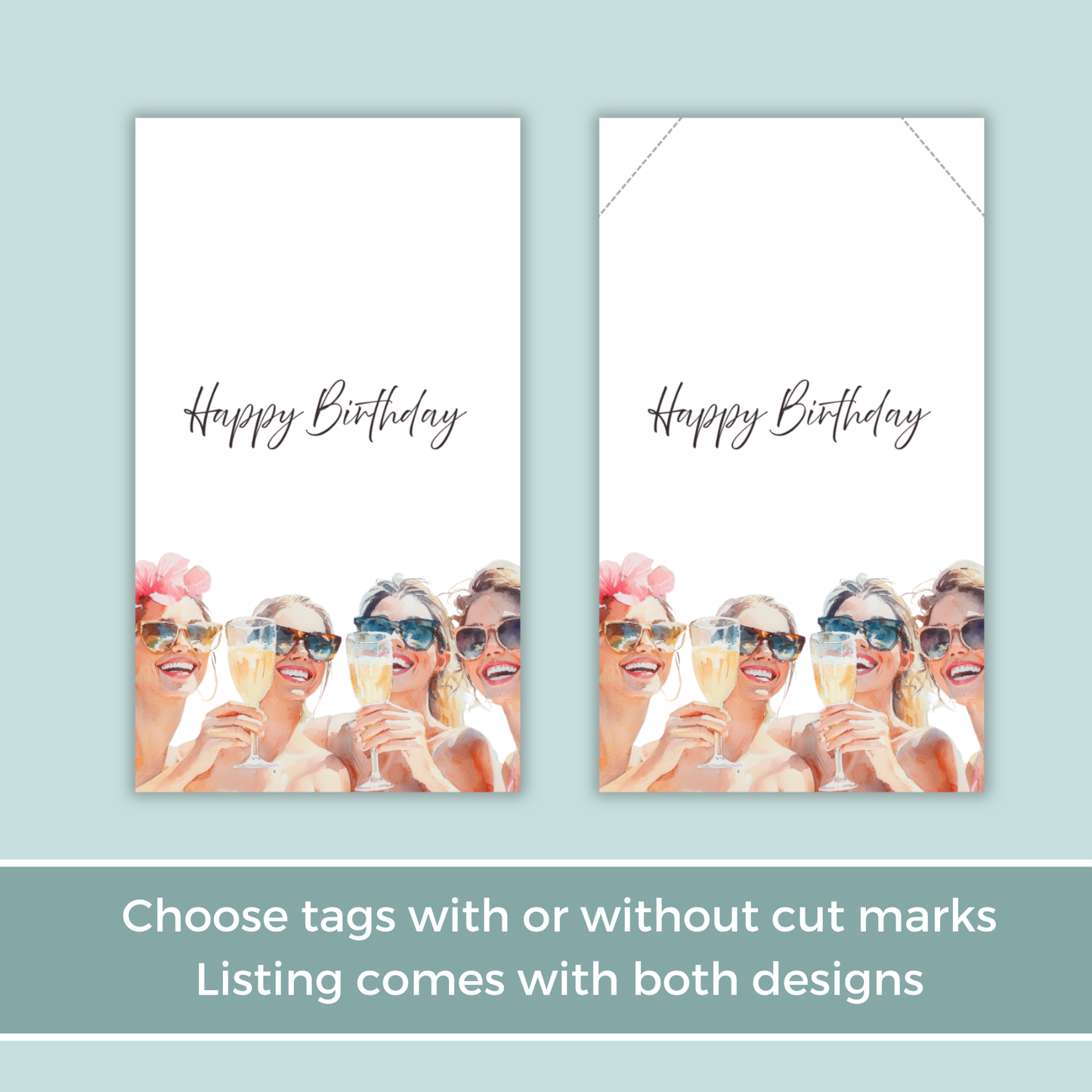 Printable Birthday Gift Tag - Ladies Drinking Champagne