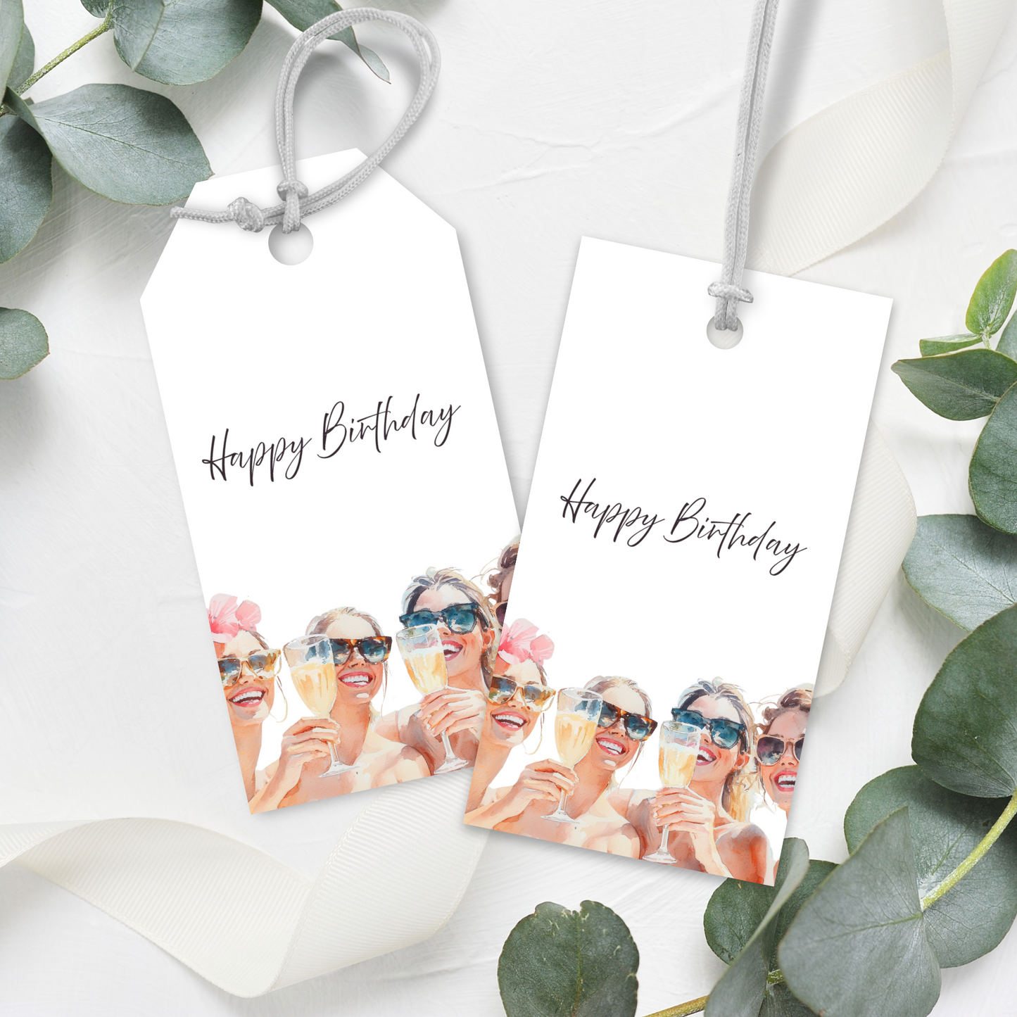 Printable Birthday Gift Tag - Ladies Drinking Champagne