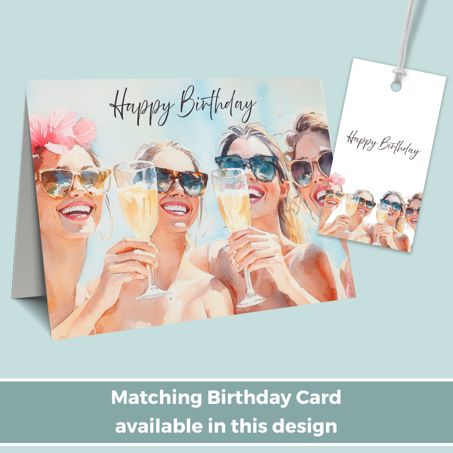 Printable Birthday Gift Tag - Ladies Drinking Champagne