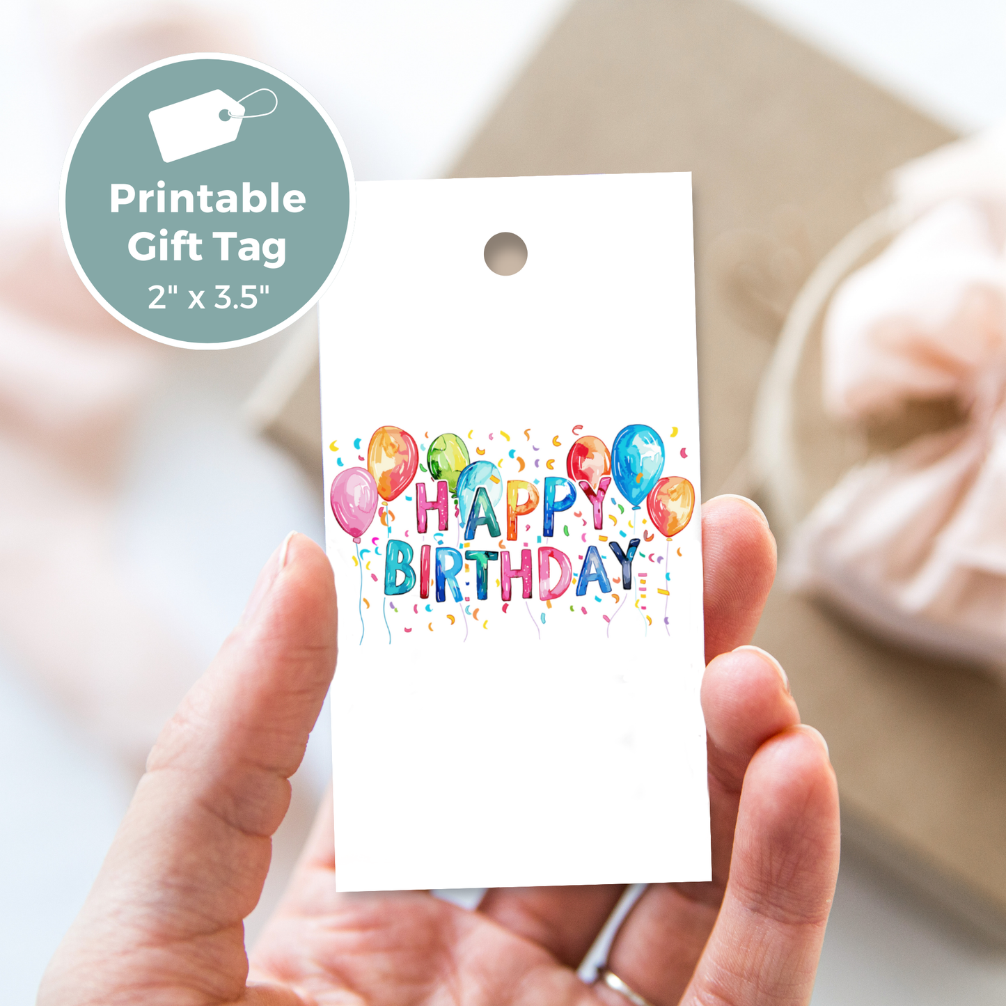 Printable Birthday Gift Tag - Vibrant Balloons