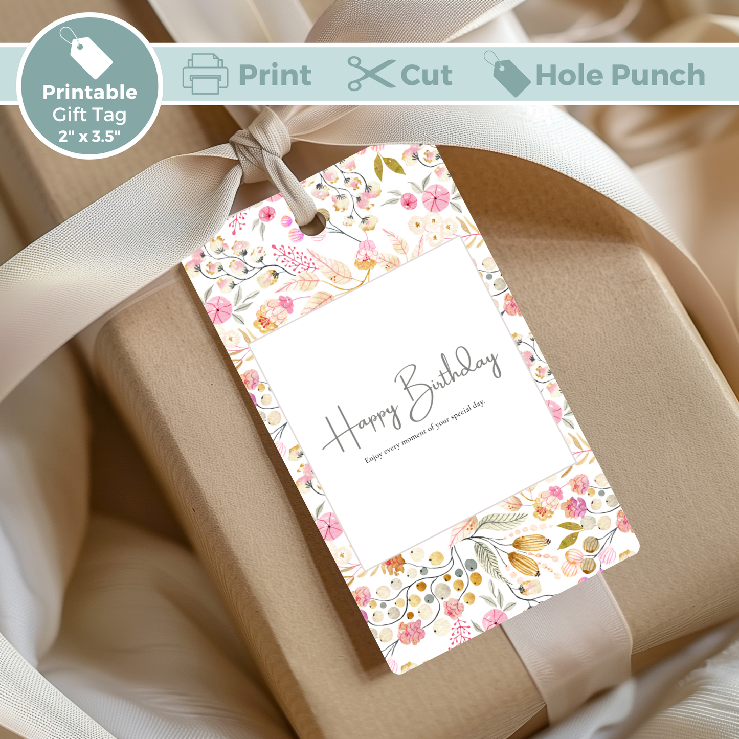 Printable Birthday Gift Tag - Floral