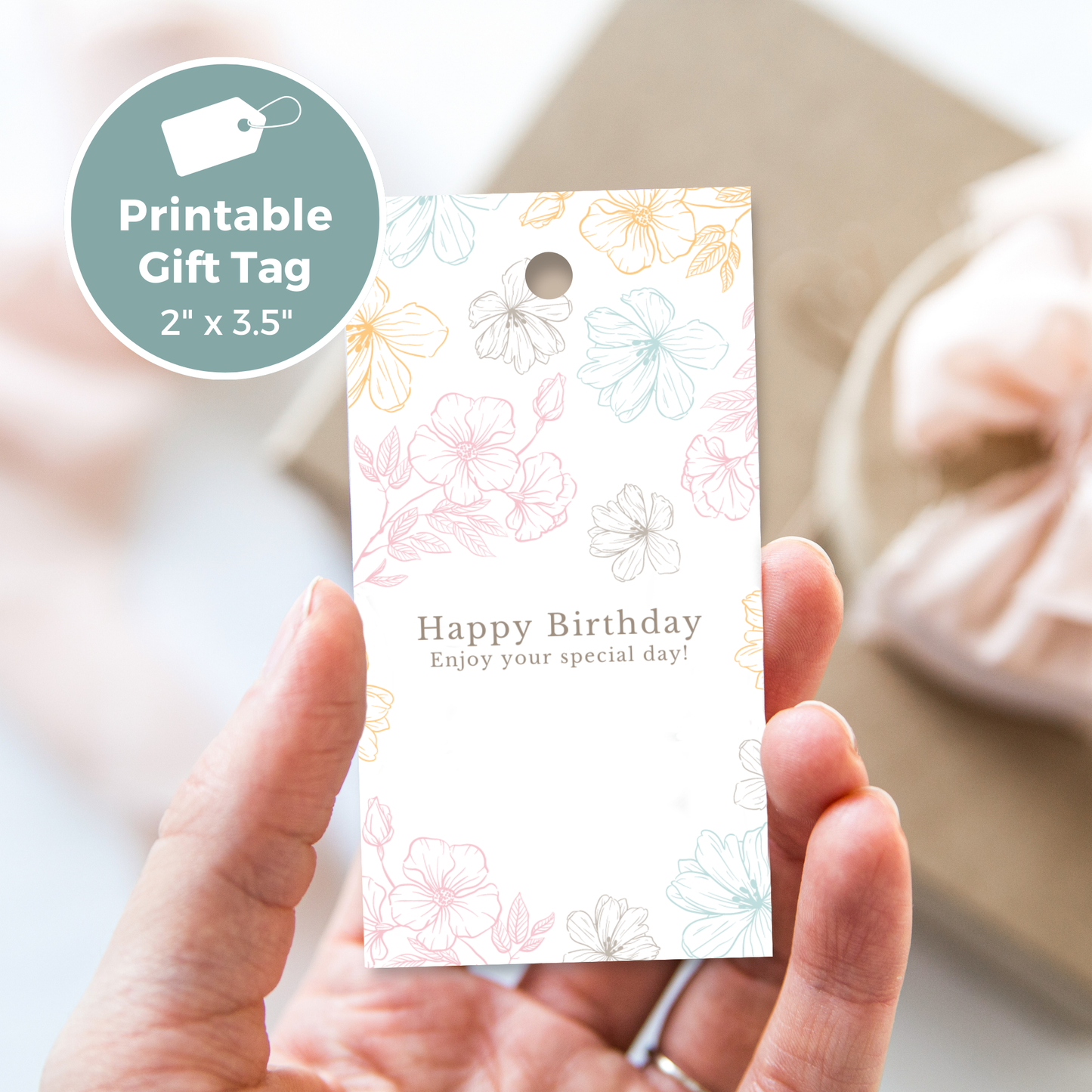 Printable Birthday Gift Tag - Flowers