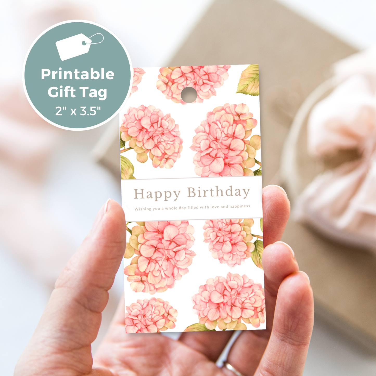 Printable Birthday Gift Tag - Pink Flowers