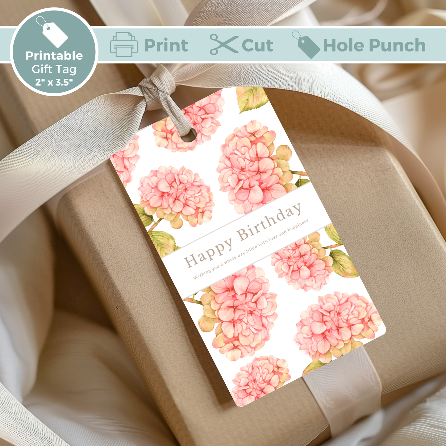 Printable Birthday Gift Tag - Pink Flowers