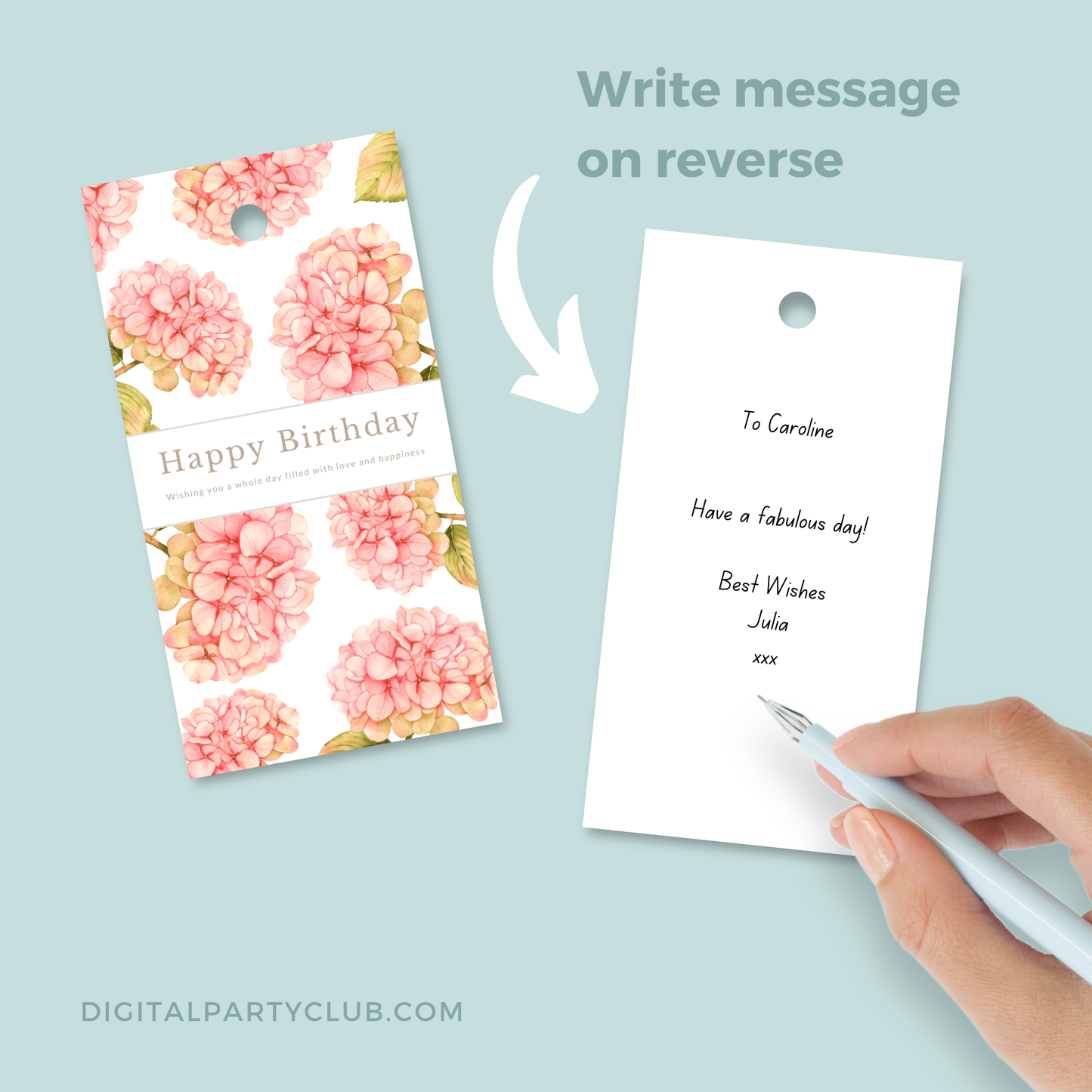 Printable Birthday Gift Tag - Pink Flowers