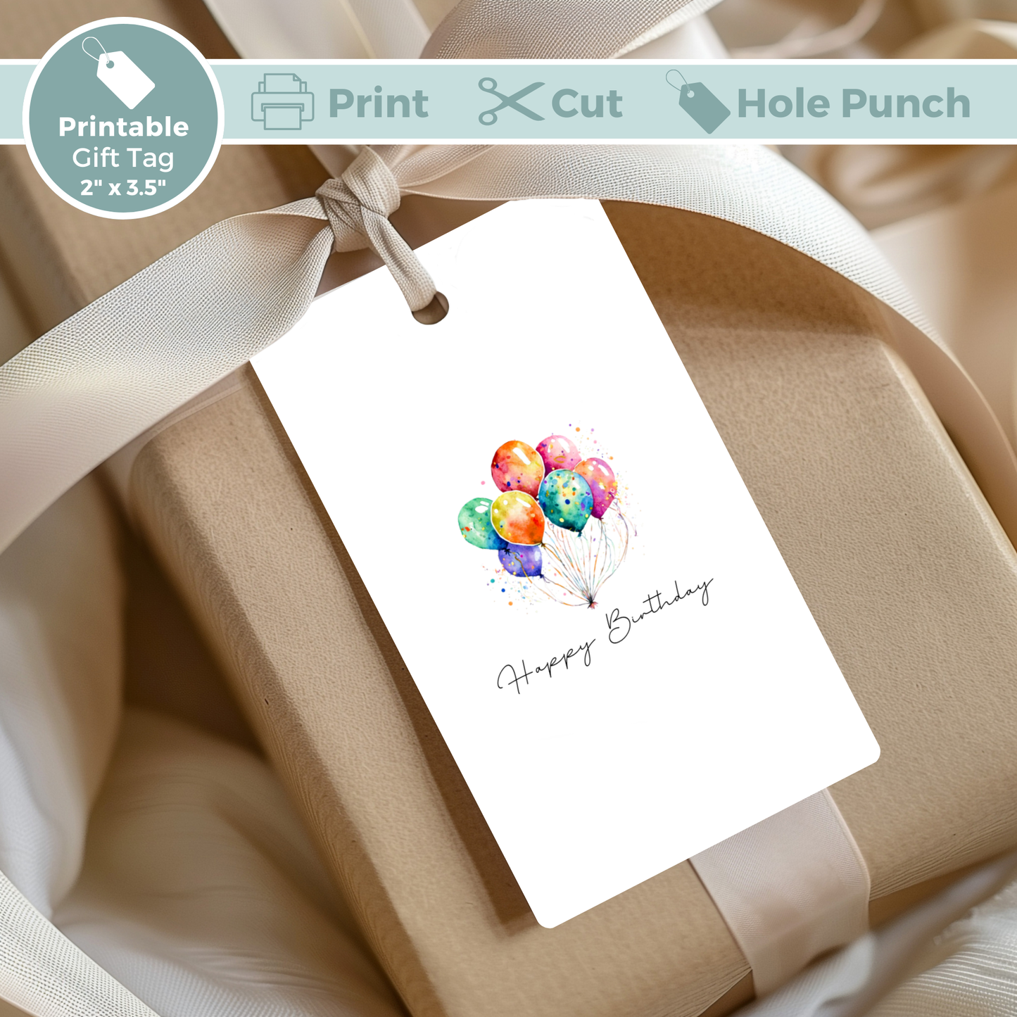 Printable Birthday Gift Tag - Balloons