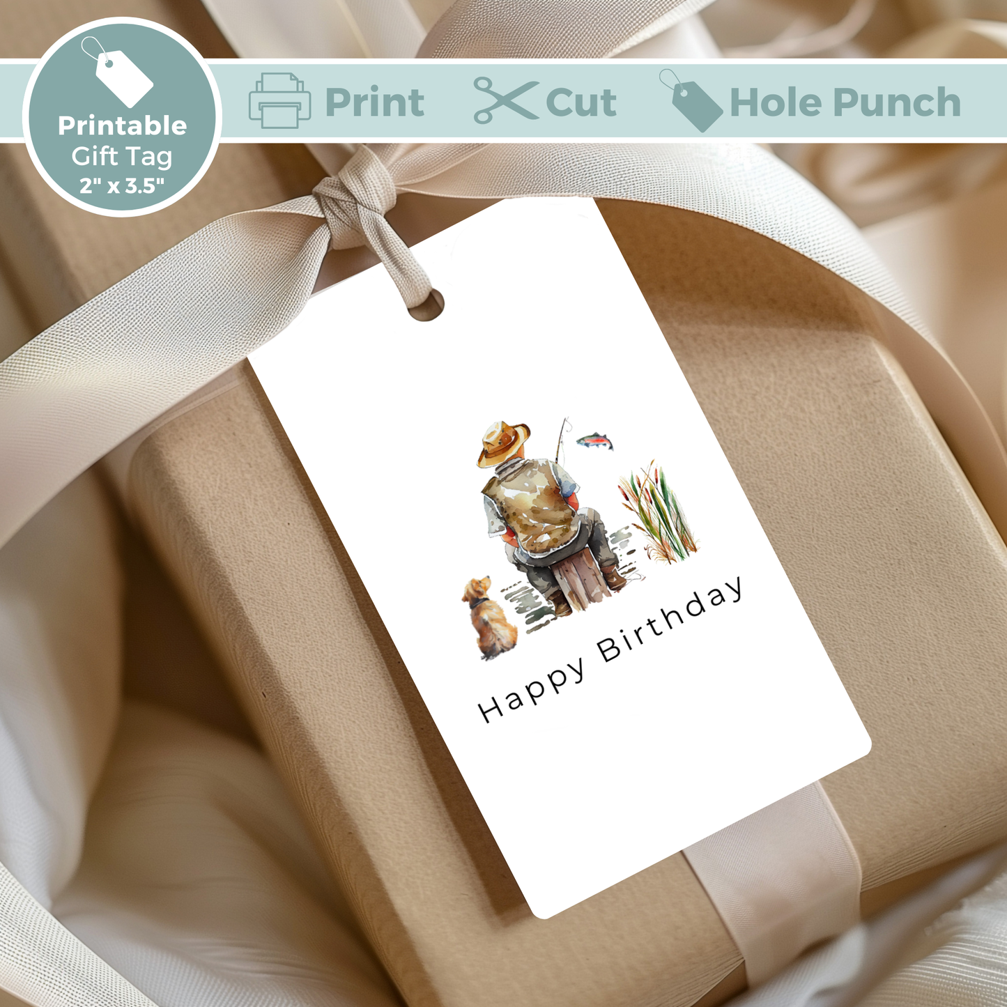 Printable Birthday Gift Tag - Fishing