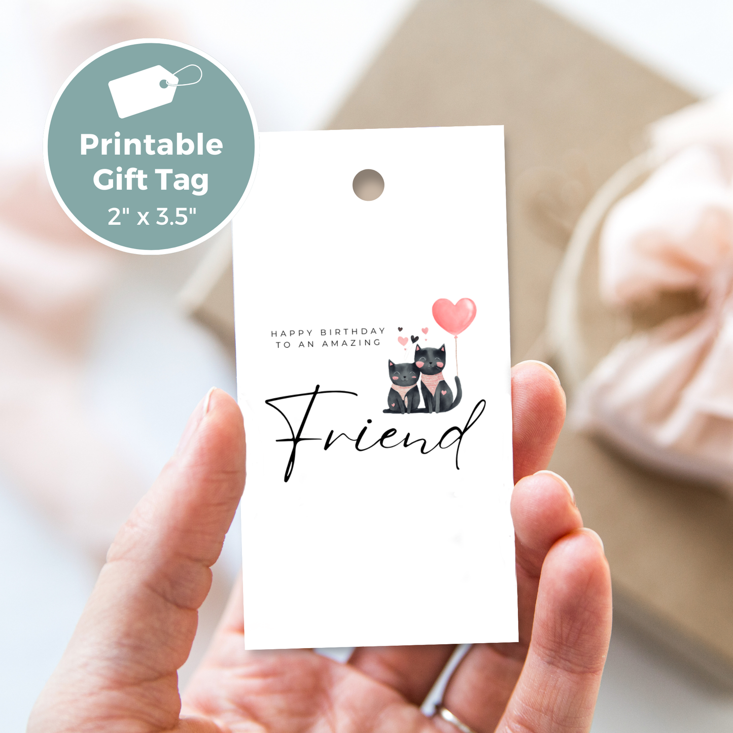 Printable Birthday Gift Tag - Friend Cat Lover