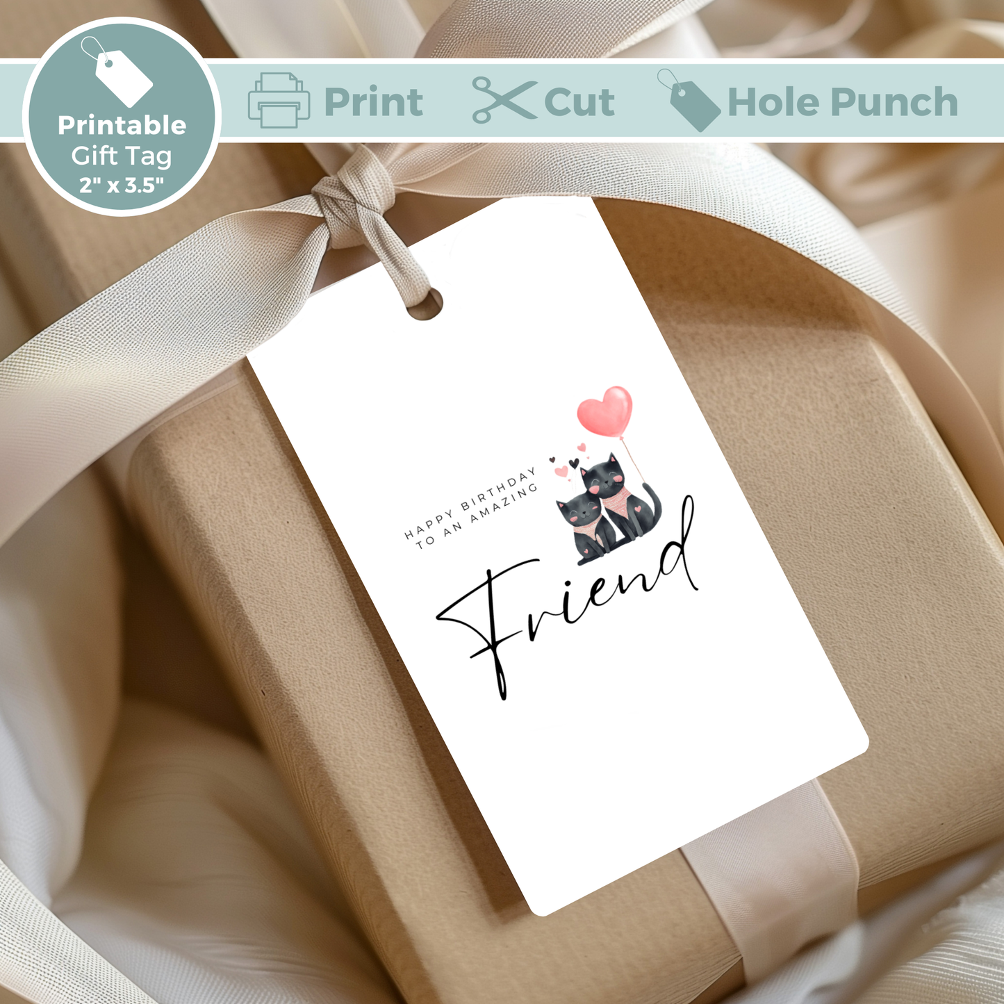 Printable Birthday Gift Tag - Friend Cat Lover