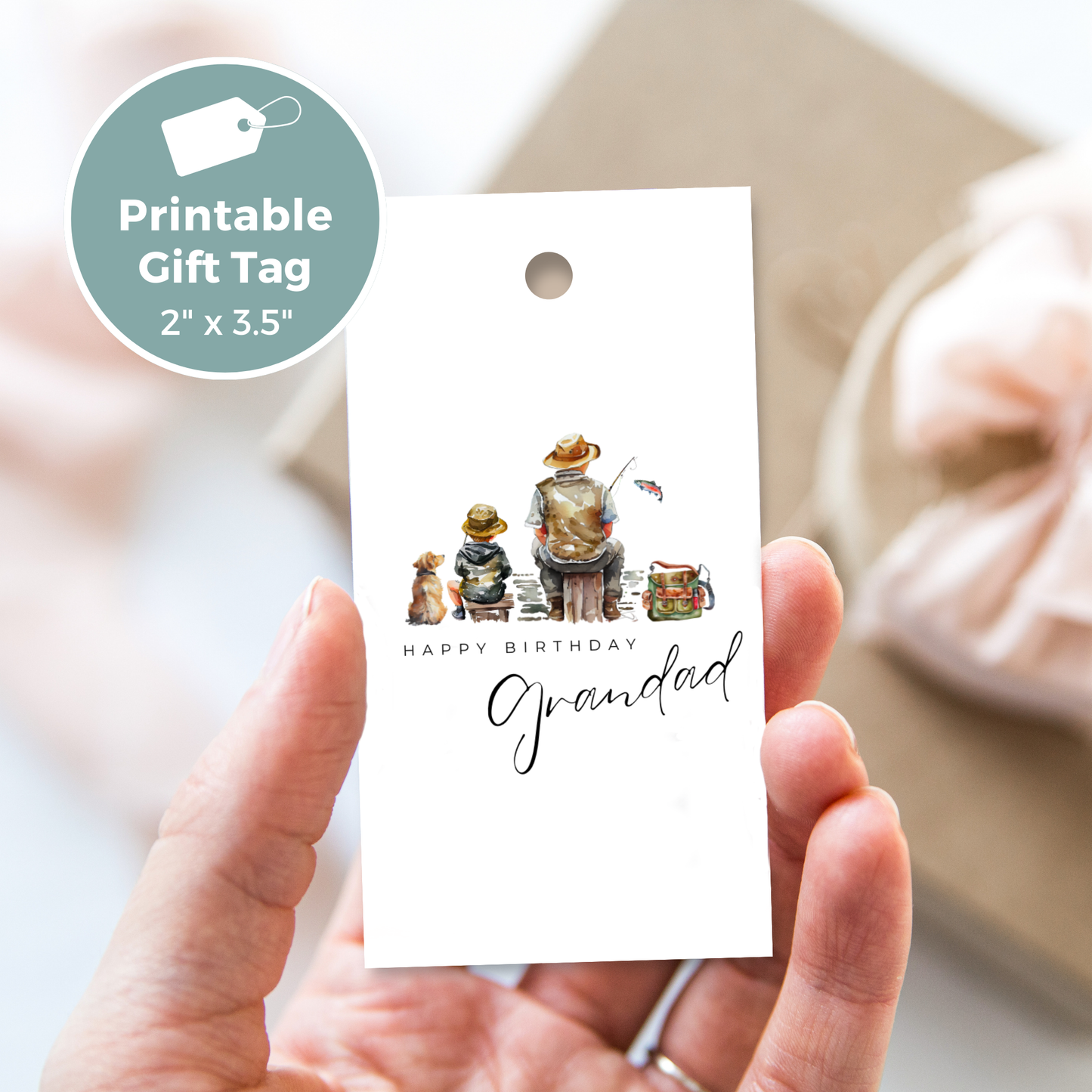 Printable Birthday Gift Tag - Grandad Fishing