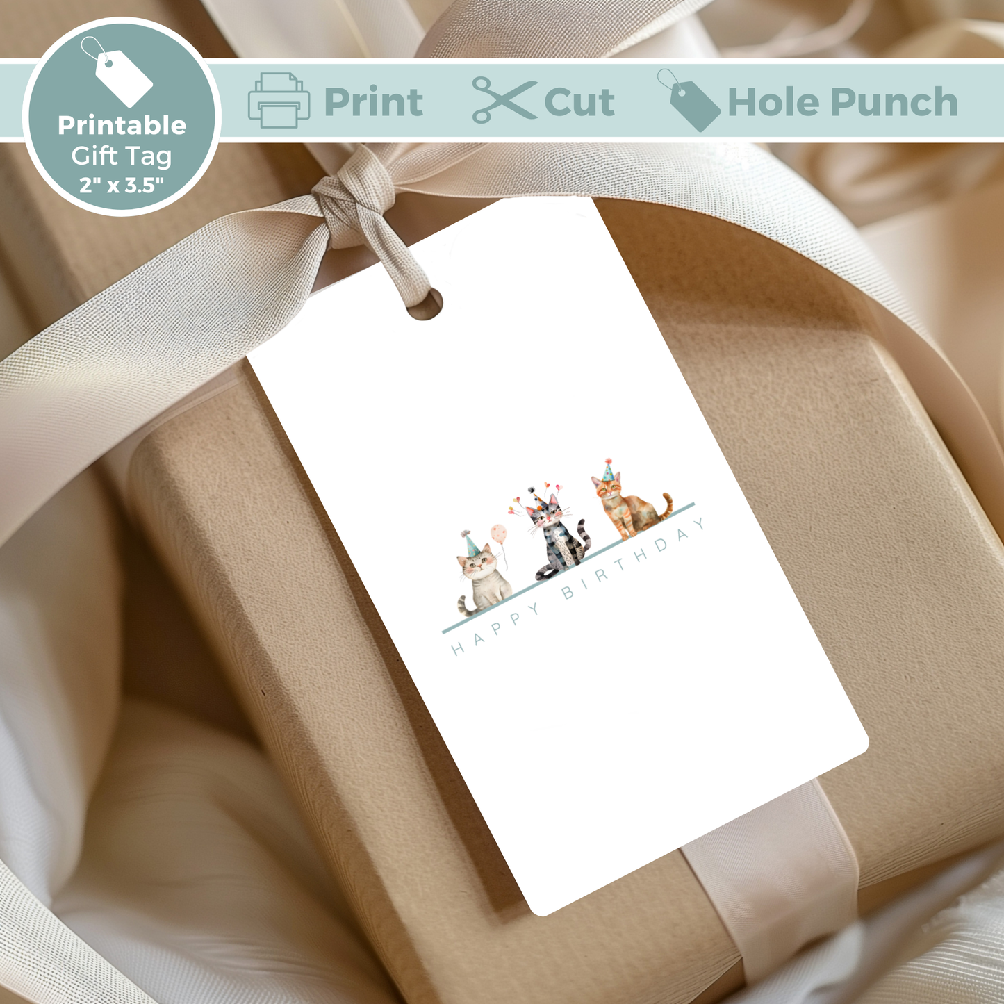 Printable Birthday Gift Tag - Trio of Cats