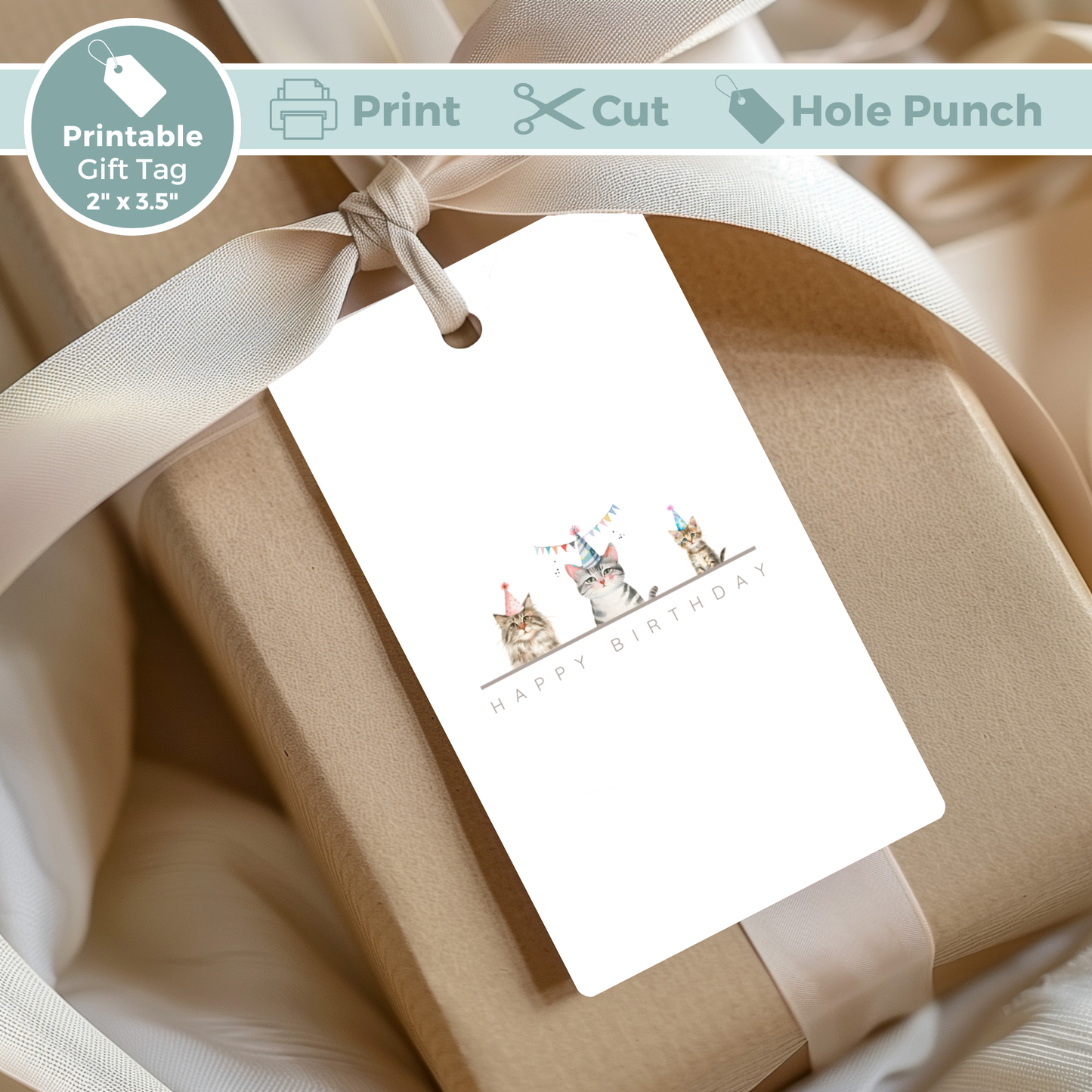 Printable Birthday Gift Tag - Trio of Cats