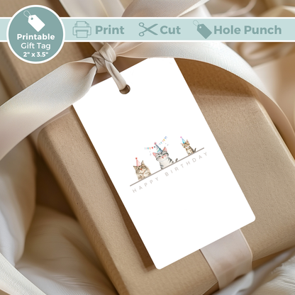 Printable Birthday Gift Tag - Trio of Cats