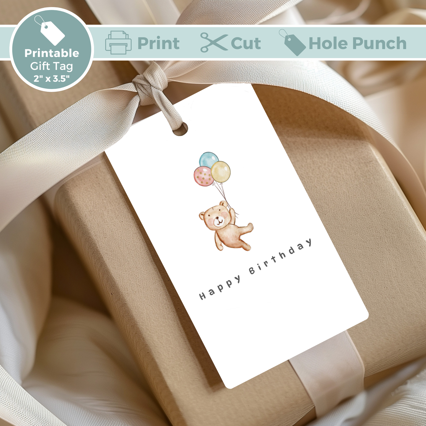 Printable Birthday Gift Tag - Baby Bear