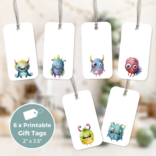 Printable Birthday Gift Tag Bundle - Monster