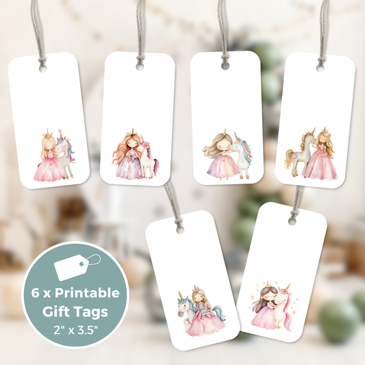 Printable Birthday Gift Tag Bundle - Princess Unicorn