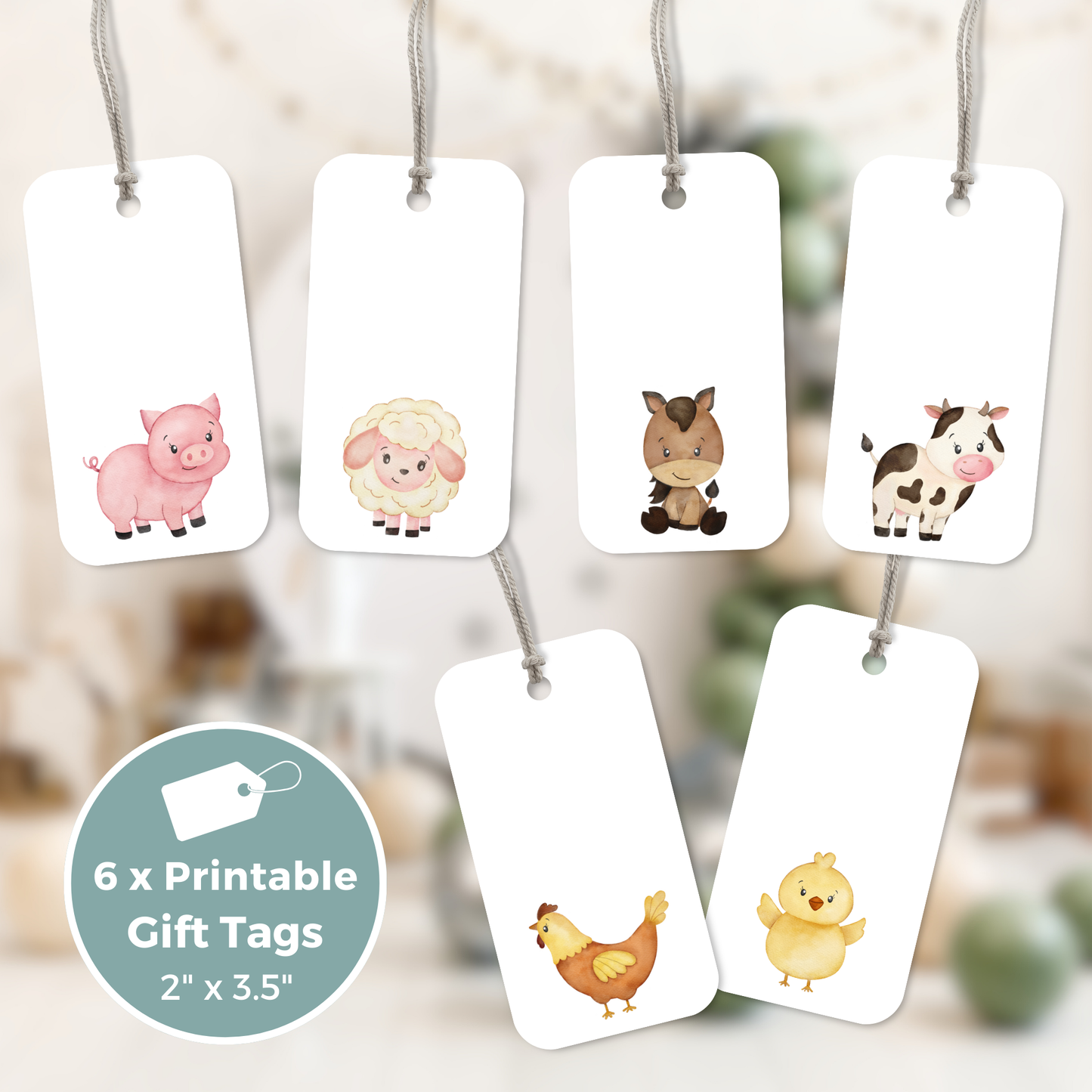 Printable Birthday Gift Tag Bundle - Farm Animals