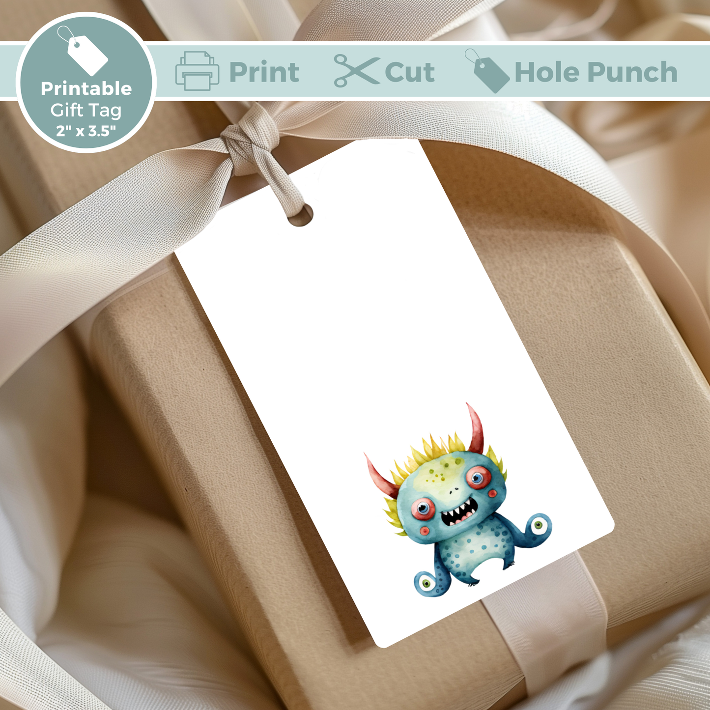 Printable Birthday Gift Tag Bundle - Monster