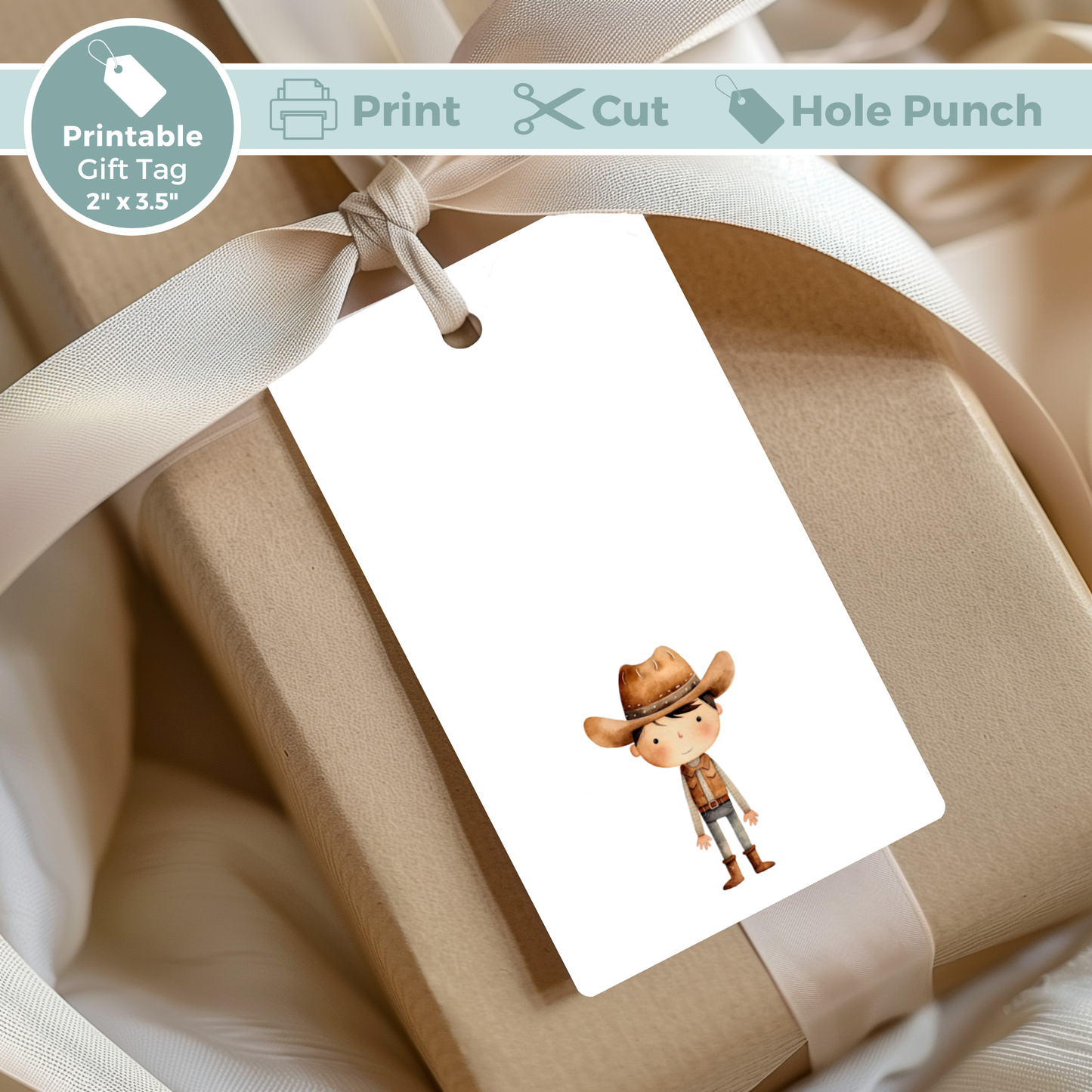 Printable Birthday Gift Tag Bundle - Cowboy