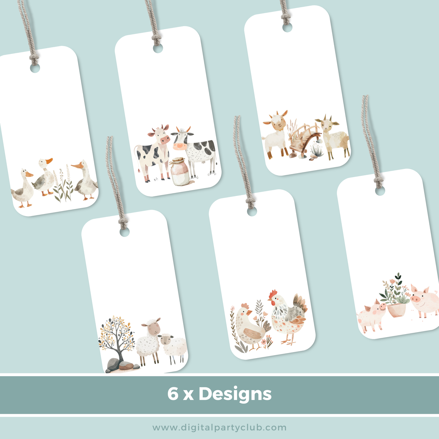 Printable Birthday Gift Tag Bundle - Watercolour Farm Animals