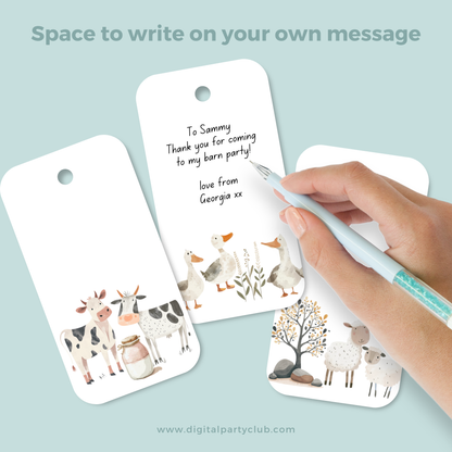 Printable Birthday Gift Tag Bundle - Watercolour Farm Animals
