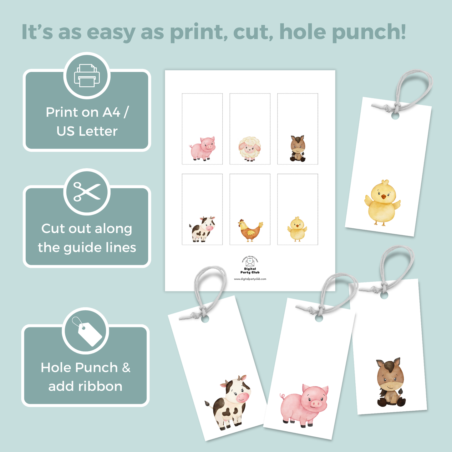 Printable Birthday Gift Tag Bundle - Farm Animals