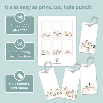 Printable Birthday Gift Tag Bundle - Watercolour Farm Animals