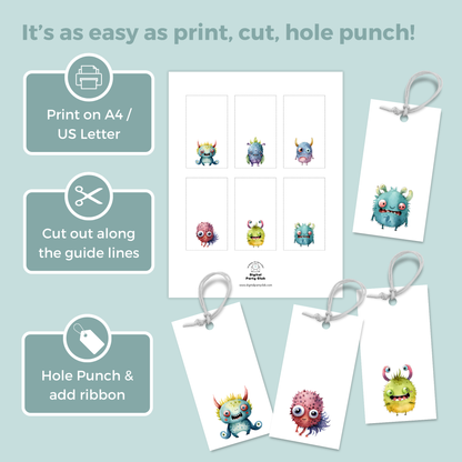 Printable Birthday Gift Tag Bundle - Monster