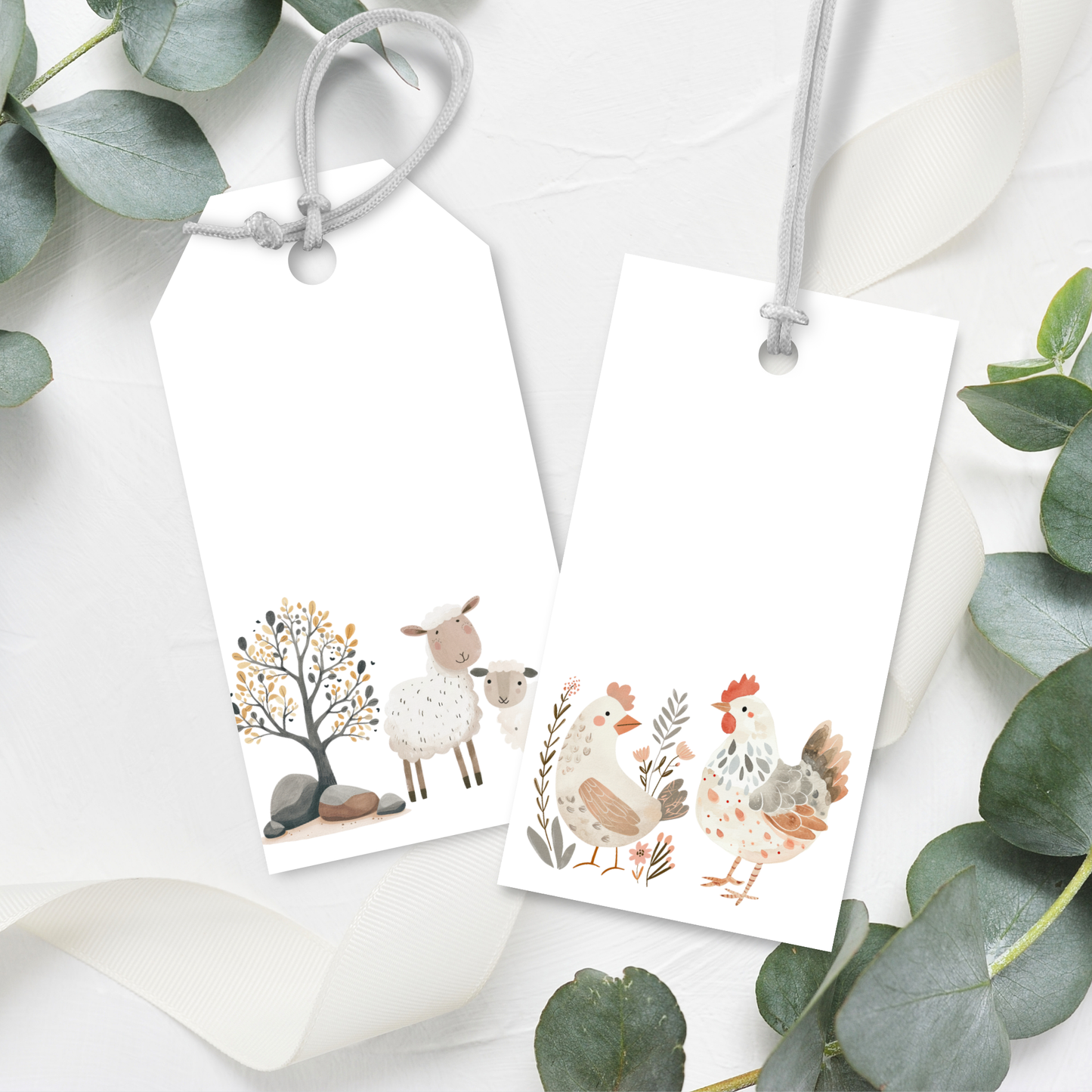 Printable Birthday Gift Tag Bundle - Watercolour Farm Animals