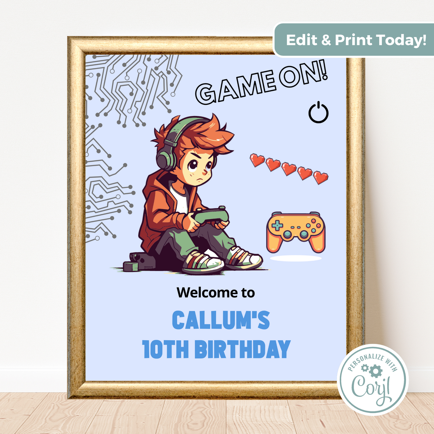 Editable Birthday Welcome Sign - Game On