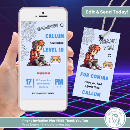 Editable Evite Birthday Invitation and FREE Thank You Tag - Game On