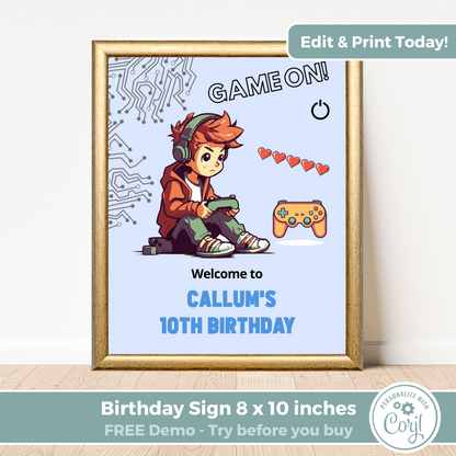 Editable Birthday Welcome Sign - Game On