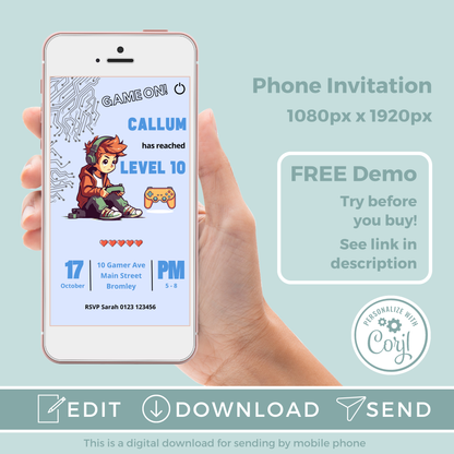 Editable Evite Birthday Invitation and FREE Thank You Tag - Game On