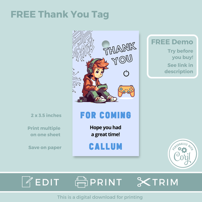 Editable Evite Birthday Invitation and FREE Thank You Tag - Game On