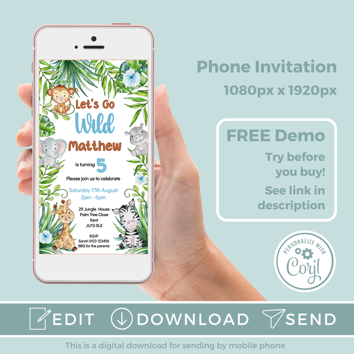 Editable Evite Birthday Invitation and FREE Thank You Tag - Let's Go Wild