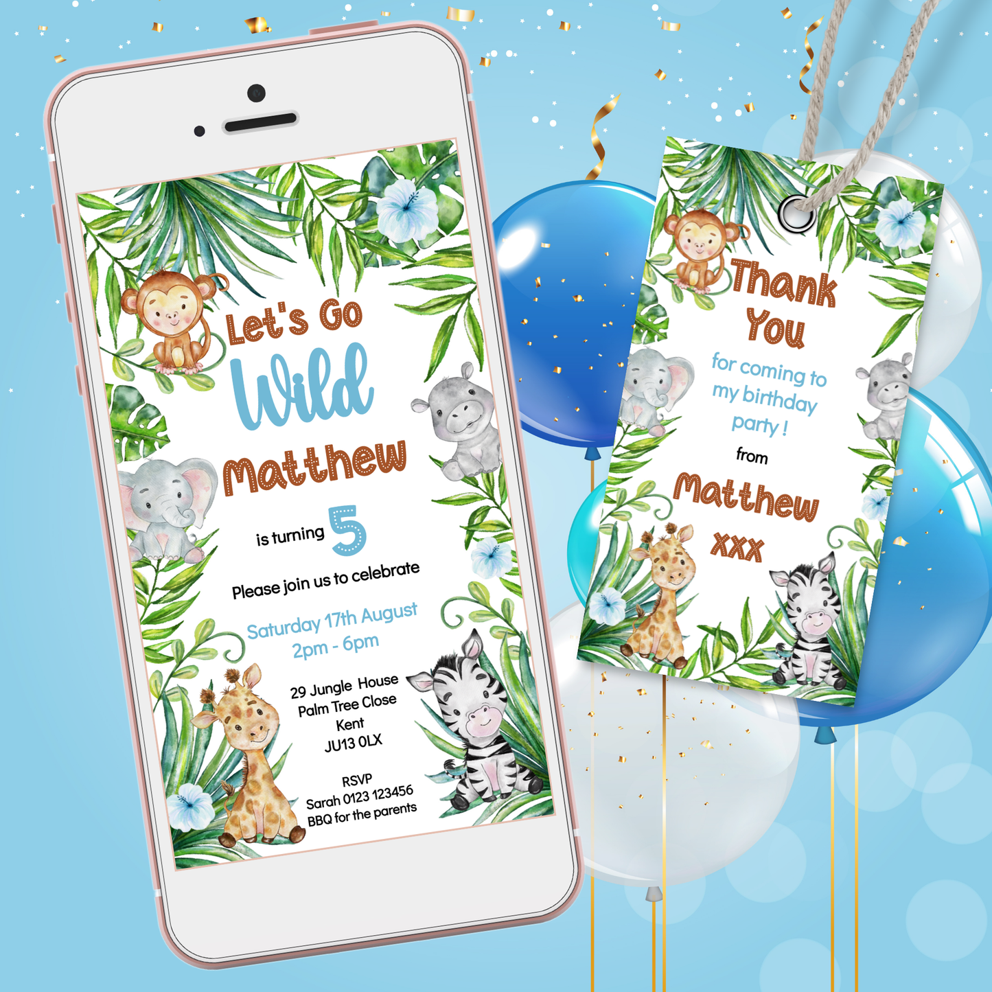 Editable Evite Birthday Invitation and FREE Thank You Tag - Let's Go Wild