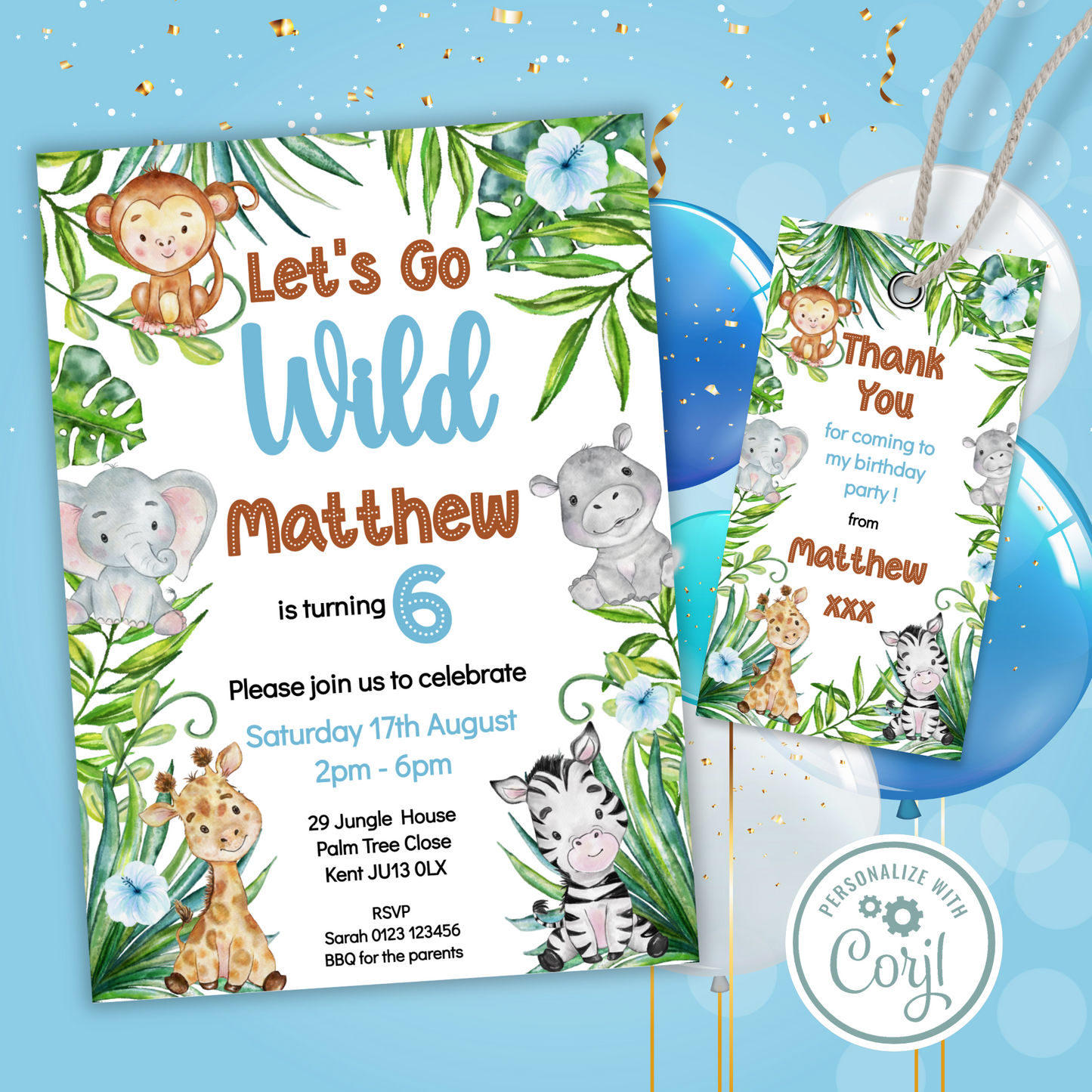 Editable Birthday Invitation and FREE Thank You Tag - Let's Go Wild