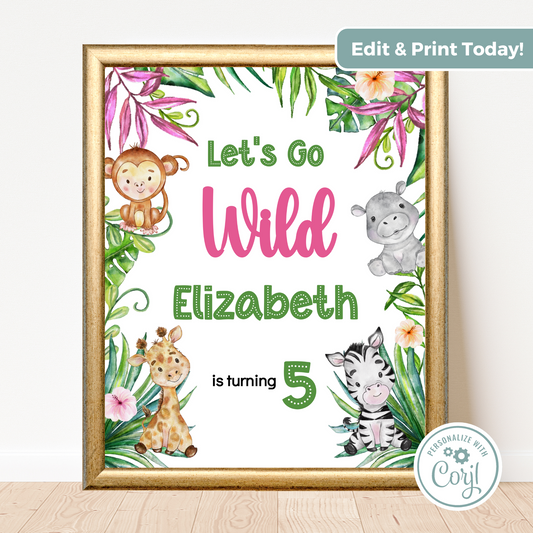 Editable Birthday Welcome Sign - Let's Go Wild