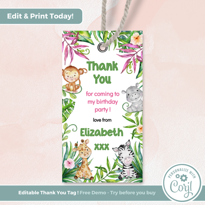 Editable Birthday Thank You Tag - Let's Go Wild