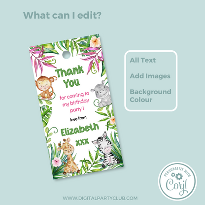 Editable Birthday Thank You Tag - Let's Go Wild