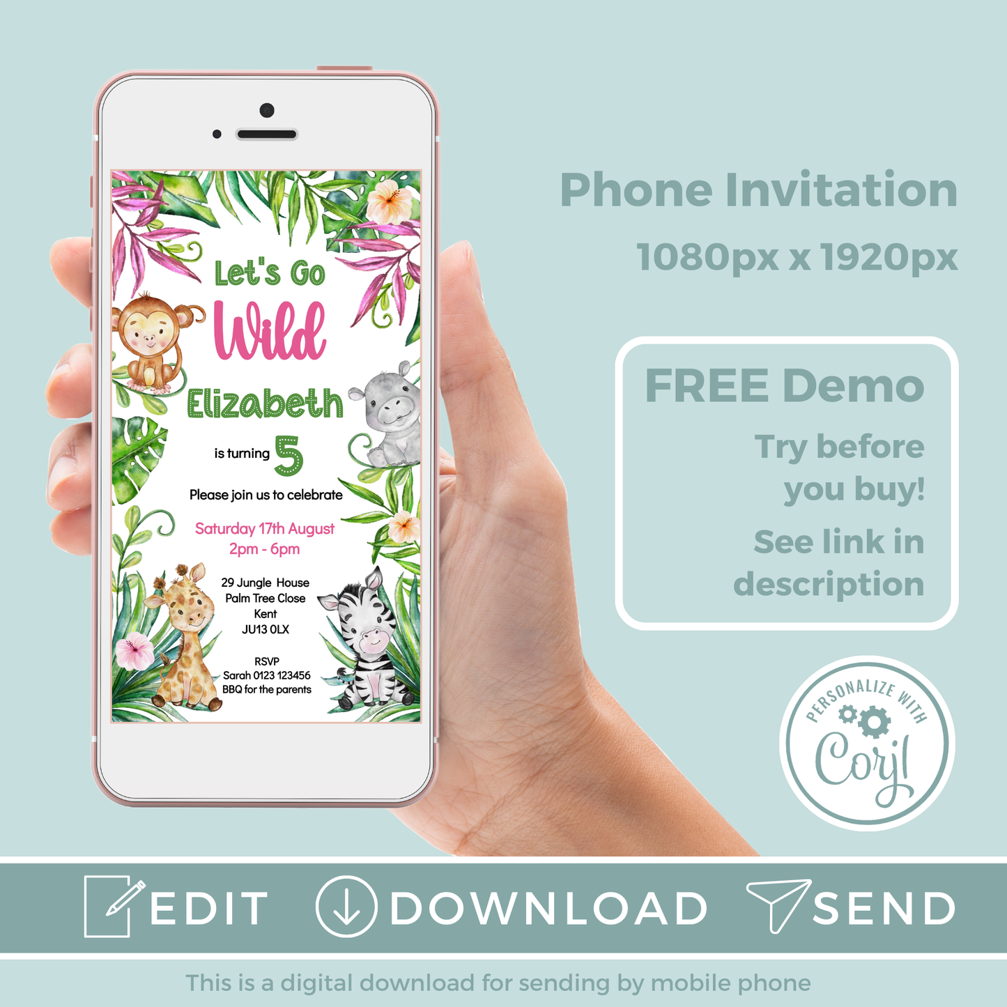 Editable Evite Birthday Invitation and FREE Thank You Tag - Let's Go Wild