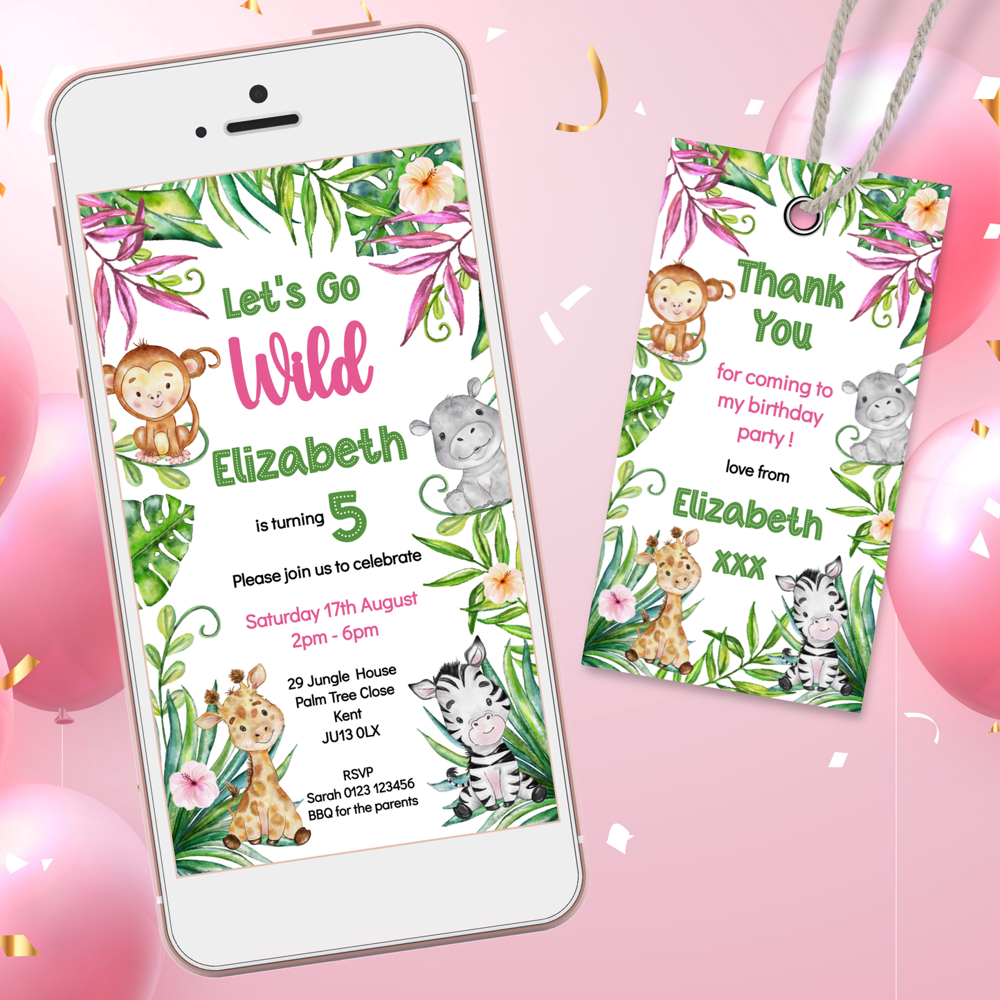 Editable Evite Birthday Invitation and FREE Thank You Tag - Let's Go Wild